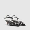 Black Croc Print Caged Detail Court Heels