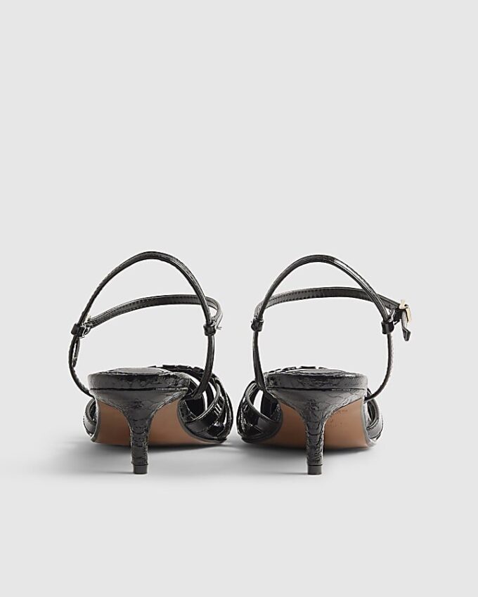 Black Croc Print Caged Detail Court Heels