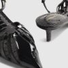 Black Croc Print Caged Detail Court Heels