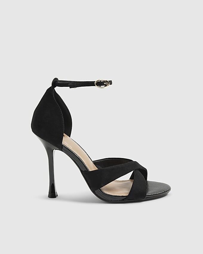 Black Cross Over Strap Heeled Sandals