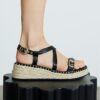 Black Cross Strap Sling Back Wedge Sandals