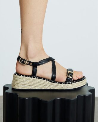 Black Cross Strap Sling Back Wedge Sandals Black Cross Strap Sling Back Wedge Sandals
