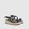 Black Cross Strap Sling Back Wedge Sandals