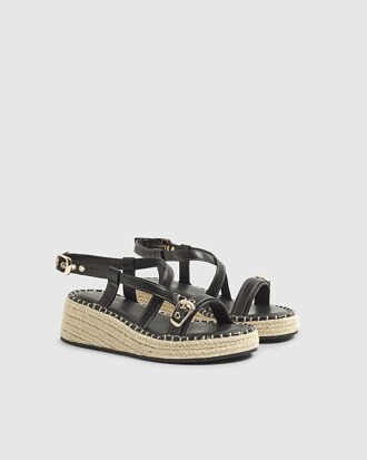 Black Cross Strap Sling Back Wedge Sandals Black Cross Strap Sling Back Wedge Sandals