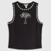 Black Cutwork Palm Tree Ribbed Vest