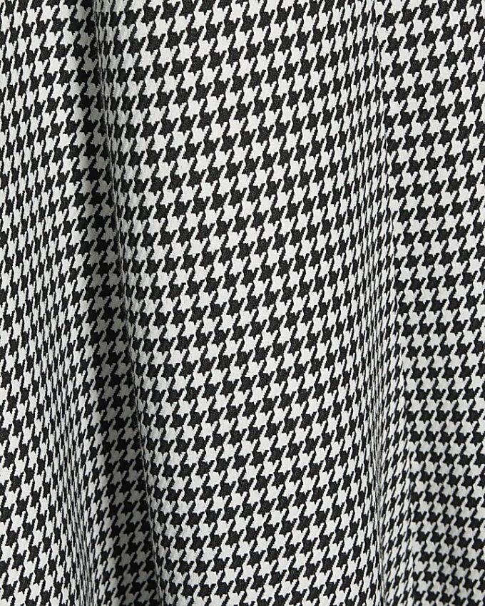 Black Dogtooth Print Belted Midi Dress