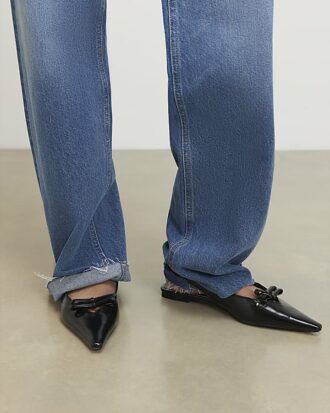 Black Double Bow Slingback Flat Shoes Black Double Bow Slingback Flat Shoes
