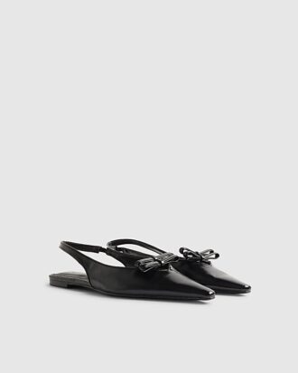 Black Double Bow Slingback Flat Shoes Black Double Bow Slingback Flat Shoes