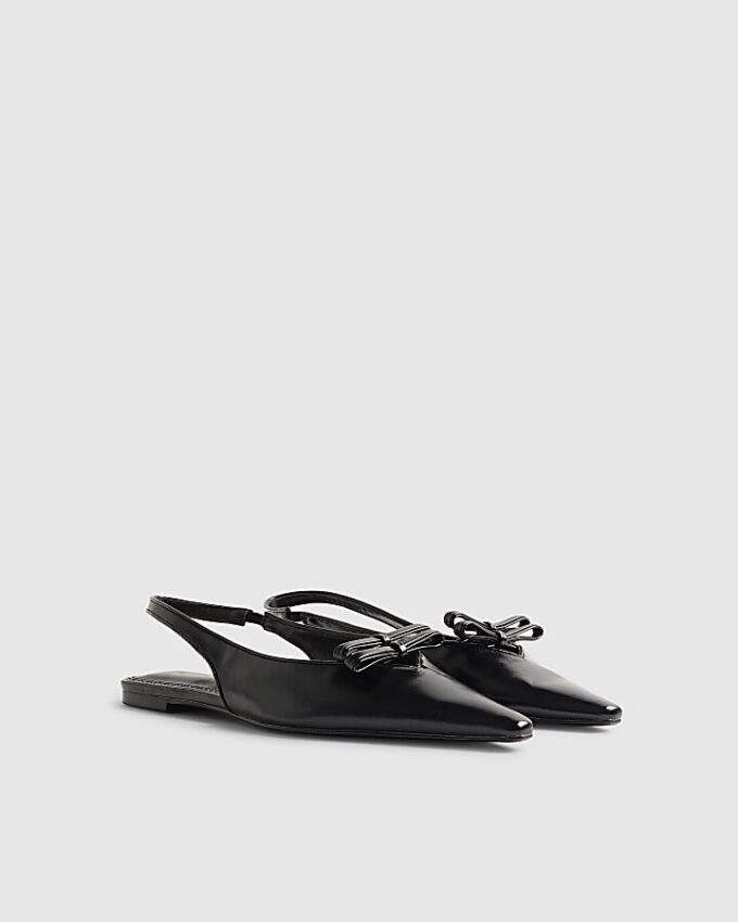Black Double Bow Slingback Flat Shoes