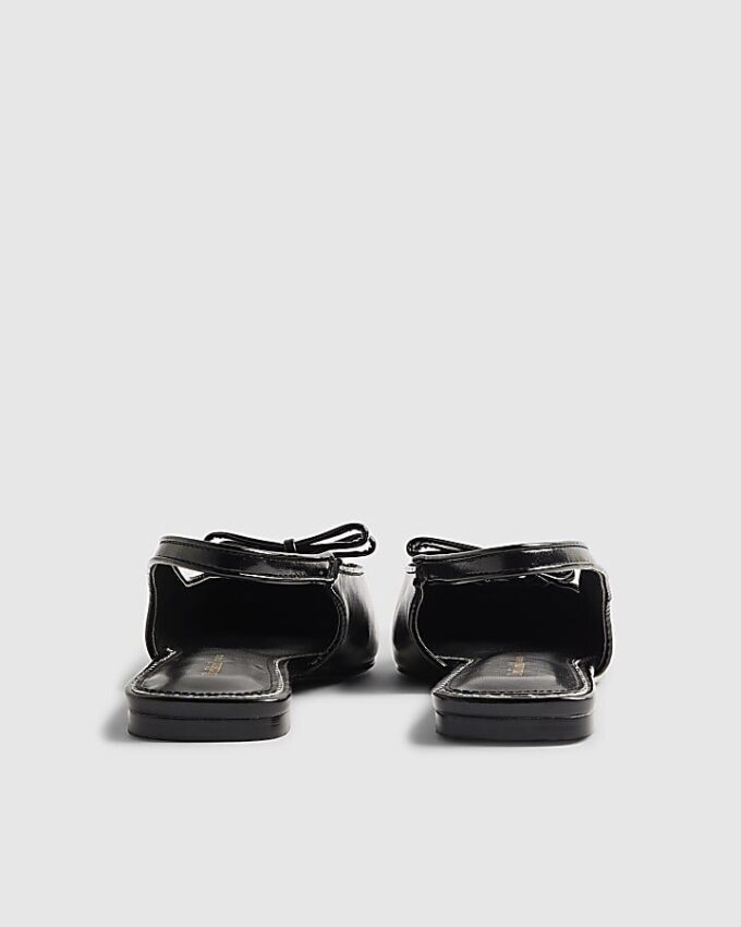 Black Double Bow Slingback Flat Shoes