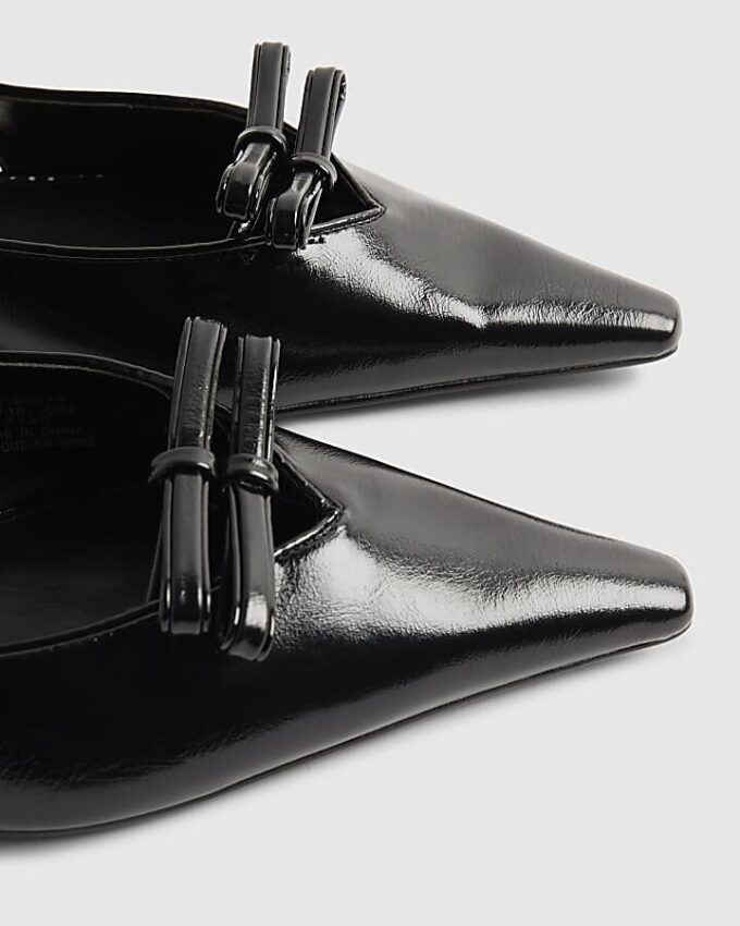 Black Double Bow Slingback Flat Shoes
