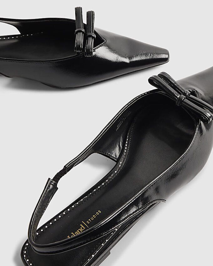 Black Double Bow Slingback Flat Shoes