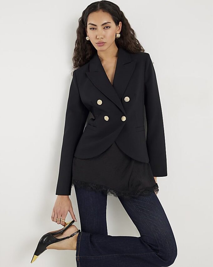 Black Double Breasted Military Blazer