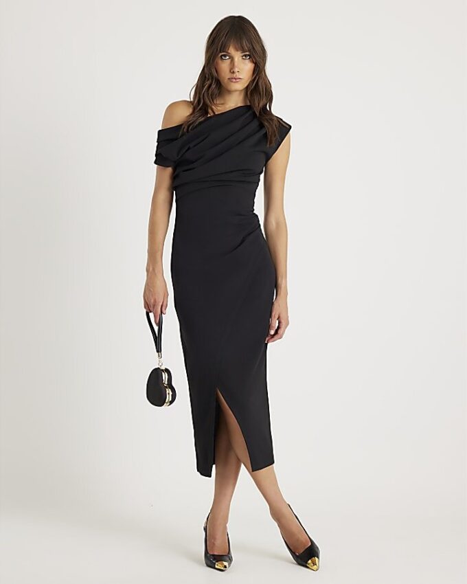 Black Drape Midi Dress