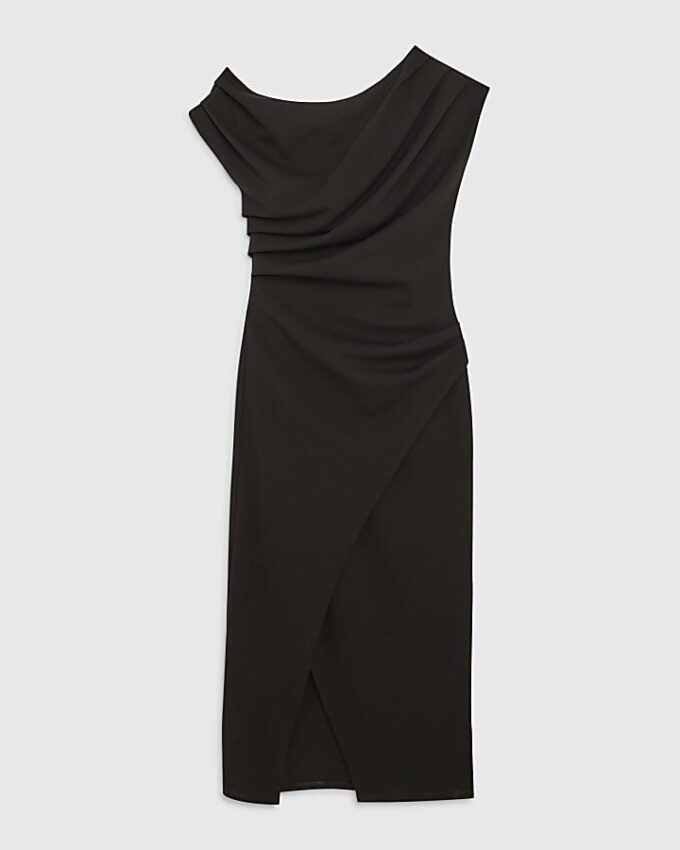 Black Drape Midi Dress