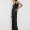 Black Embellished Stripe Beach Trousers