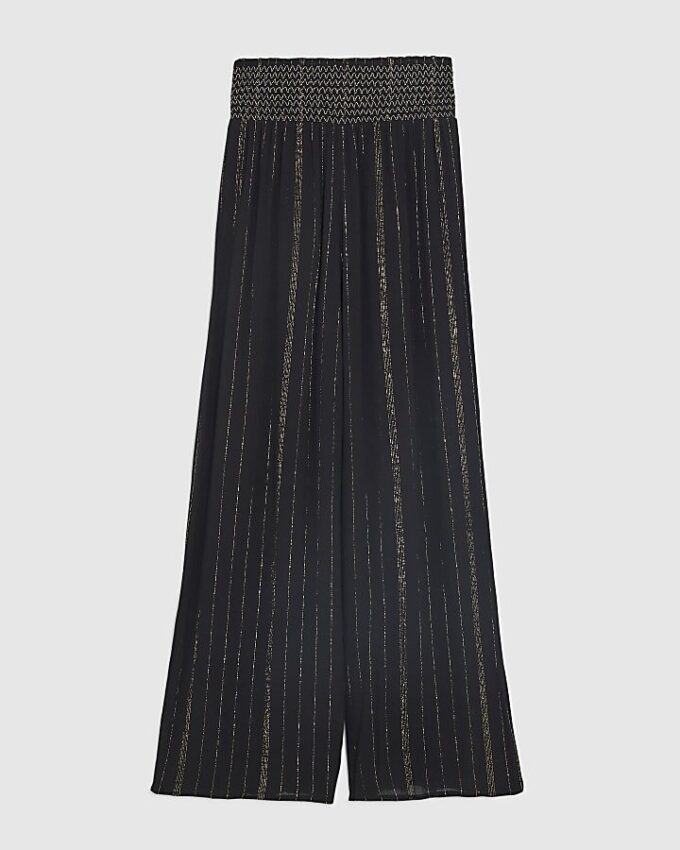 Black Embellished Stripe Beach Trousers