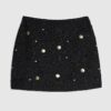 Black Embellished Studded Mini Beach Skirt