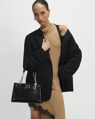 Black Embossed Monogram Chain Shoulder Bag