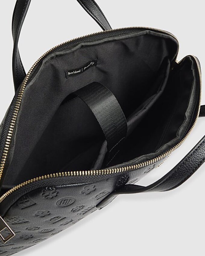 Black Embossed Monogram Print Laptop Case