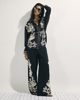 Black Embroidered Beach Shirt