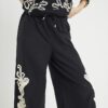 Black Embroidered Wide Leg Trousers