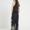 Black Embroidered Wide Leg Trousers