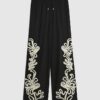 Black Embroidered Wide Leg Trousers