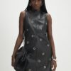 Black Eyelet Stud Leather Dress