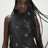 Black Eyelet Stud Leather Dress
