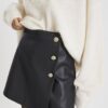 Black Faux Leather Asymmetric Skort