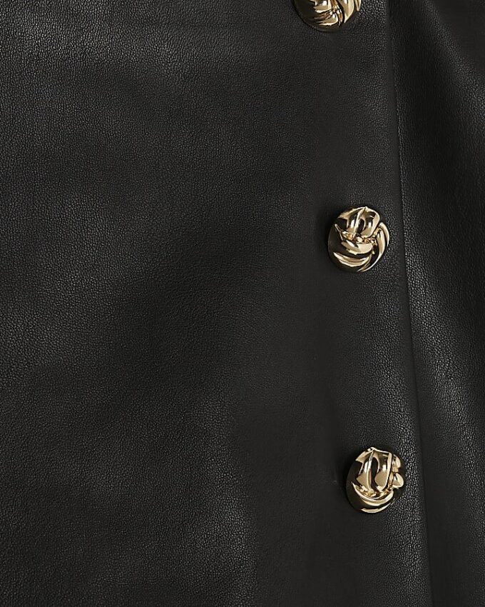 Black Faux Leather Asymmetric Skort
