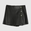 Black Faux Leather Asymmetric Skort