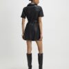 Black Faux Leather Belted Mini Shirt Dress