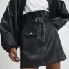 Black Faux Leather Belted Mini Skirt