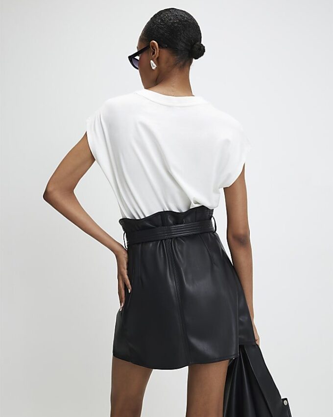 Black Faux Leather Belted Mini Skirt