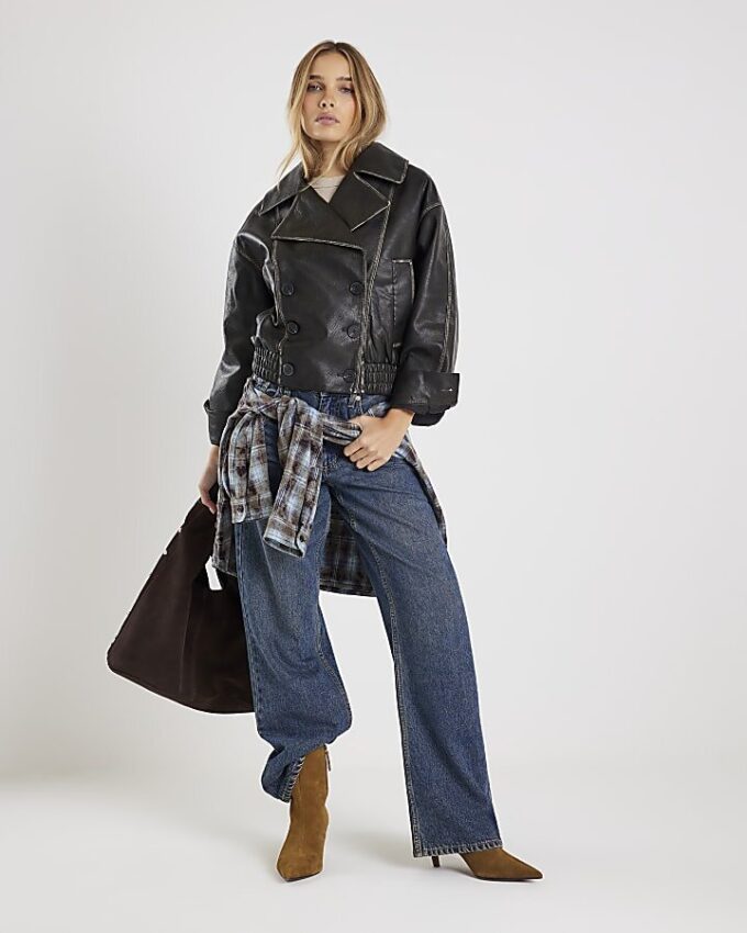 Black Faux Leather Bomber Jacket