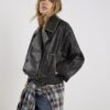 Black Faux Leather Bomber Jacket