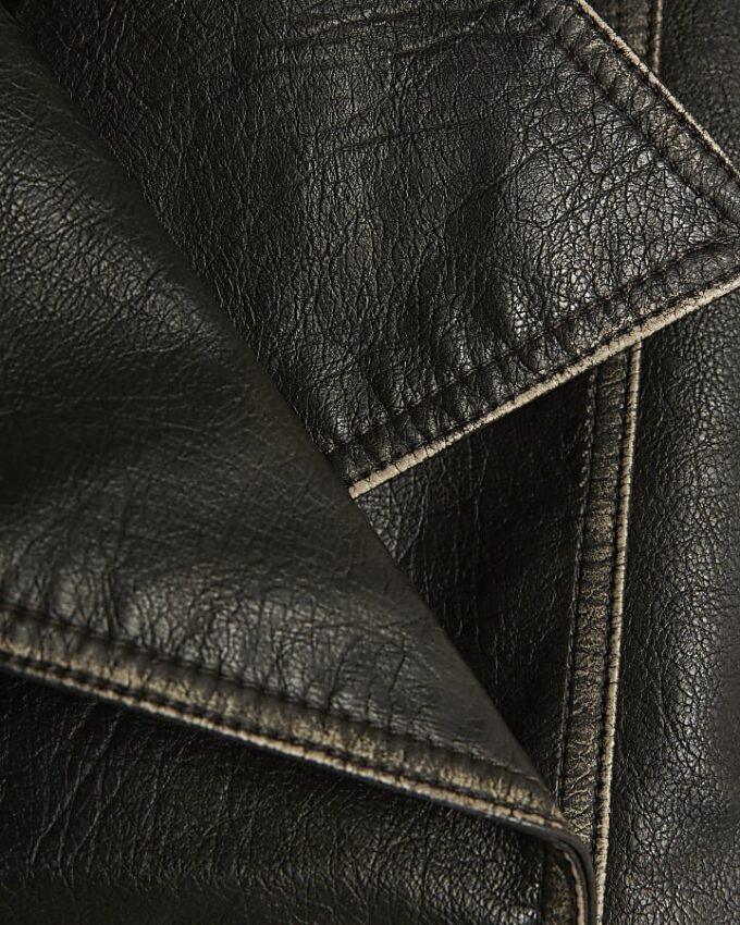 Black Faux Leather Bomber Jacket