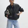 Black Faux Leather Bubble Hem Bomber Jacket