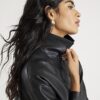 Black Faux Leather Bubble Hem Bomber Jacket