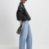 Black Faux Leather Bubble Hem Bomber Jacket