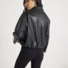 Black Faux Leather Bubble Hem Bomber Jacket