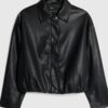 Black Faux Leather Bubble Hem Bomber Jacket