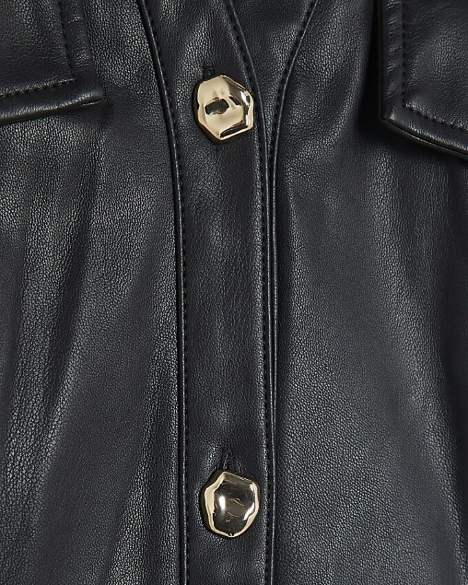 Black Faux Leather Buckle Waist Mini Dress