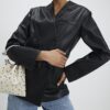 Black Faux Leather Collarless Blazer