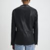 Black Faux Leather Collarless Blazer