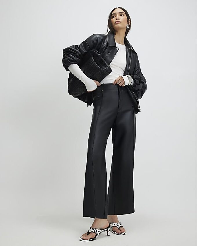 Black Faux Leather Cropped Trousers