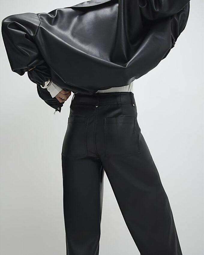 Black Faux Leather Cropped Trousers