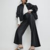 Black Faux Leather Cropped Trousers